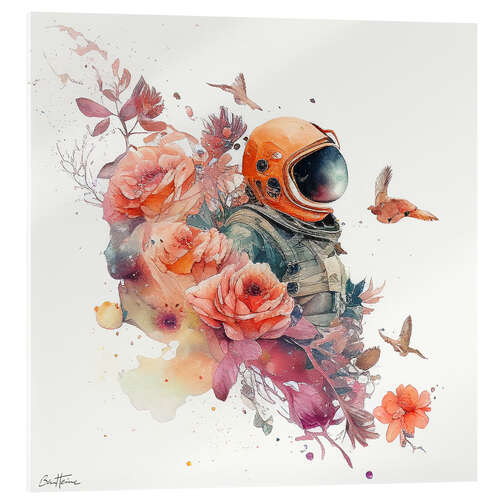 Obraz na szkle akrylowym Astronaut Among Roses