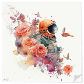 Selvklebende plakat Astronaut Among Roses