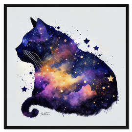 Gerahmter Kunstdruck Purple Space Cat