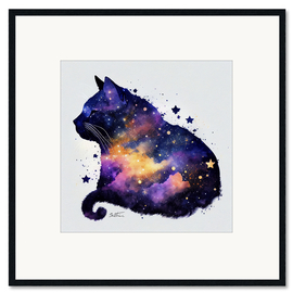 Impresión de arte enmarcada Purple Space Cat