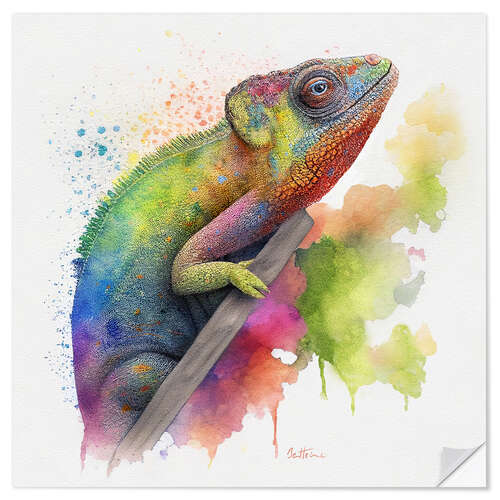 Wall sticker Neon Chameleon