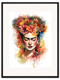 Gerahmter Kunstdruck Frida Kahlo mit Blütenhaar
