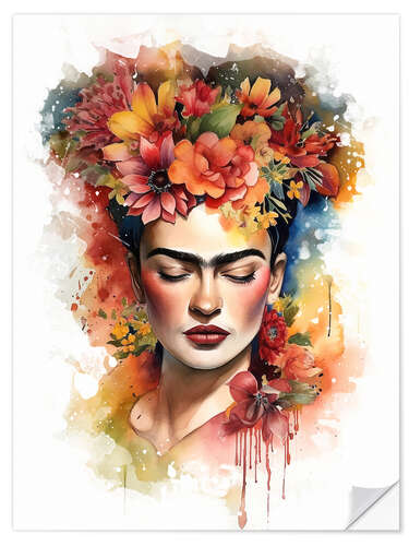 Naklejka na ścianę Frida Kahlo with Flower Hair