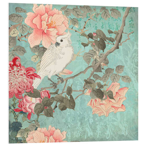 Foam board print Cockatoo Lingers in the Chinese Rose Garden