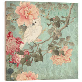 Wood print  Cockatoo Lingers in the Chinese Rose Garden - Andrea Haase