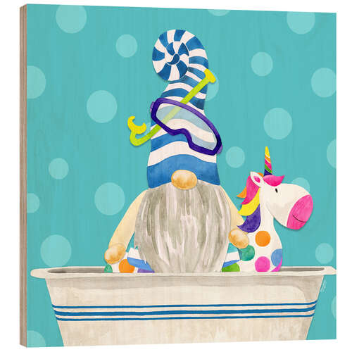 Tableau en bois Gnome in the bath