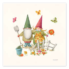 Wall print  Garden Gnomes &amp; Butterflies - Lisa Audit