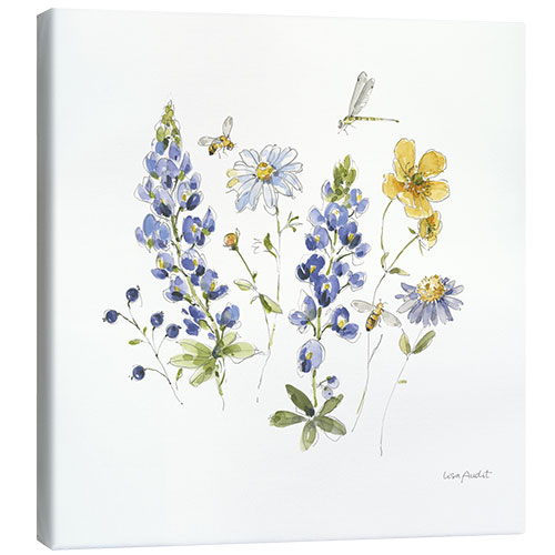 Leinwandbild Wildblumen & Libelle