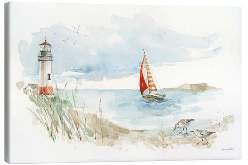 Lerretsbilde Sailboat and Lighthouse