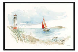 Gerahmter Kunstdruck Segelboot und Leuchtturm