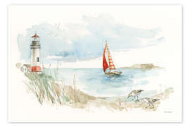 Poster Sailboat and Lighthouse