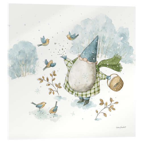 Akrylbilde Garden Gnome & Winter Birds
