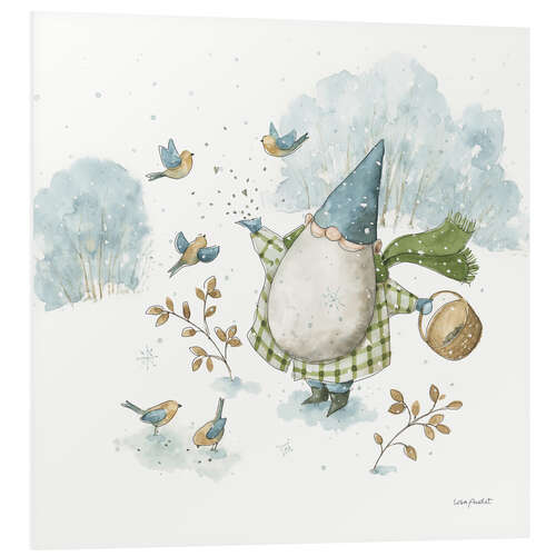 PVC print Garden Gnome & Winter Birds