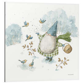 Magnettafel Gartenzwerg mit Wintervögeln