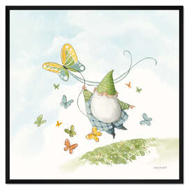 Gerahmter Kunstdruck Gartenzwerg mit Schmetterlingsdrachen