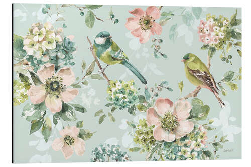 Aluminium print Flowering branches with birds