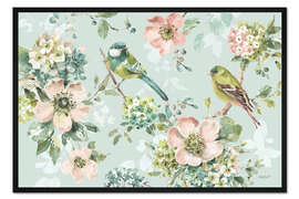 Gerahmter Kunstdruck Blühende Zweige mit Vögeln