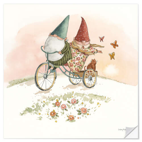 Självhäftande poster Garden Gnomes on a Bike