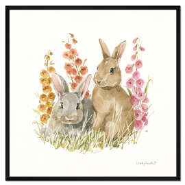 Gerahmter Kunstdruck Zwei Kaninchen mit Malven
