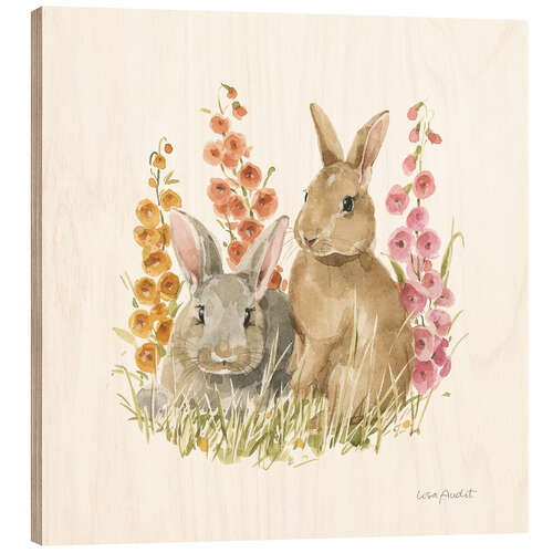 Wood print Two Rabbits with Mallows