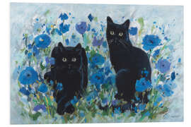 Foam board print Black Cats Among Blue Flowers