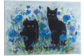 Gallery print Black Cats Among Blue Flowers