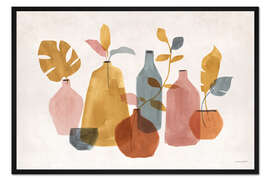 Gerahmter Kunstdruck Terracotta und Blätter