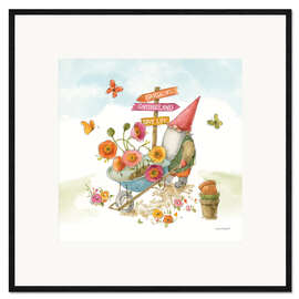 Framed art print Garden Gnome with Wheelbarrow