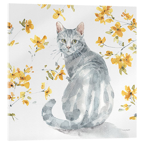 Akryylilasitaulu Gray Cat With Yellow Flowers