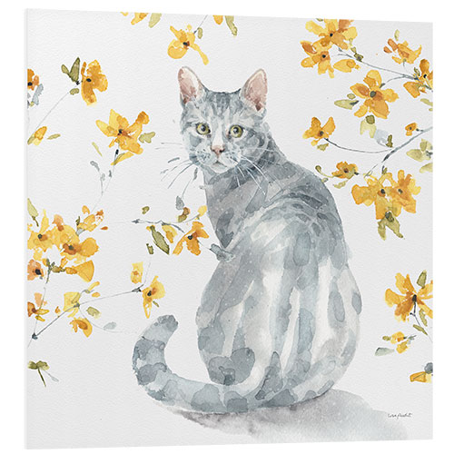 Tableau en PVC Gray Cat With Yellow Flowers