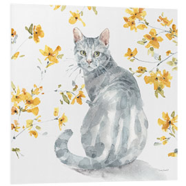 Quadro em PVC Gray Cat With Yellow Flowers