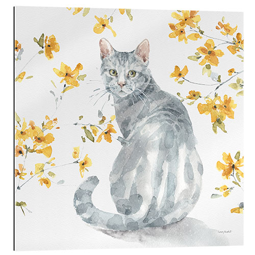 Tableau en plexi-alu Gray Cat With Yellow Flowers