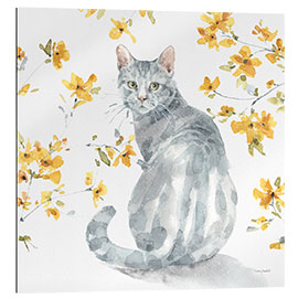 Galleritryk Gray Cat With Yellow Flowers