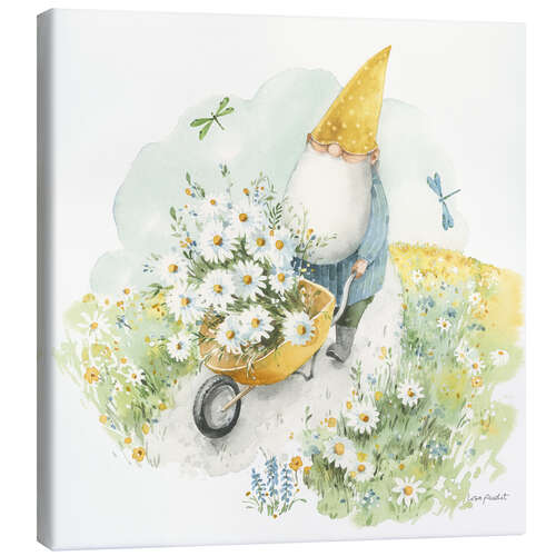 Canvas-taulu Garden Gnome With Flower Wheelbarrow