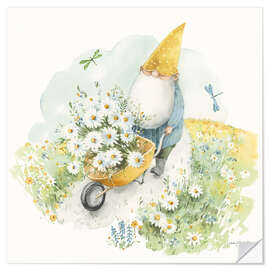 Wall sticker Garden Gnome With Flower Wheelbarrow