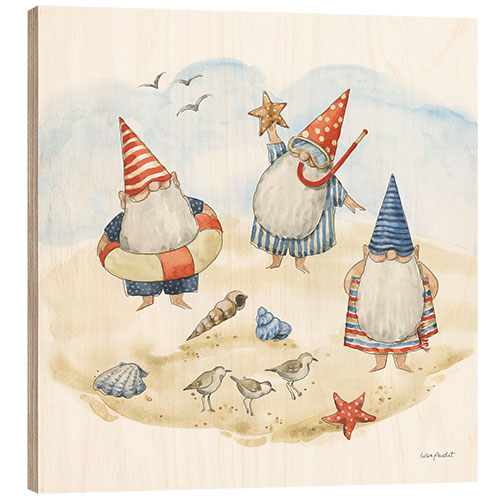 Holzbild Gartenzwerge am Strand