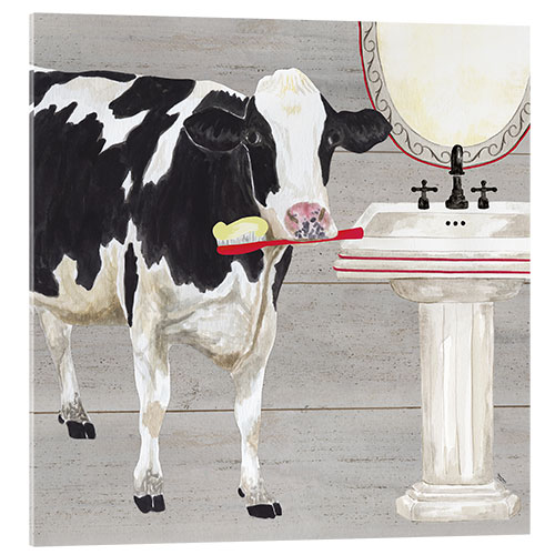 Tableau en verre acrylique Cow With Toothbrush