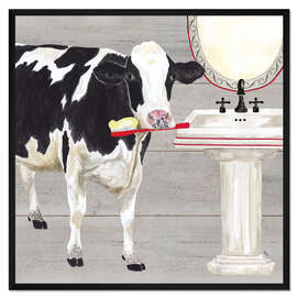 Gerahmter Kunstdruck Kuh mit Zahnbürste