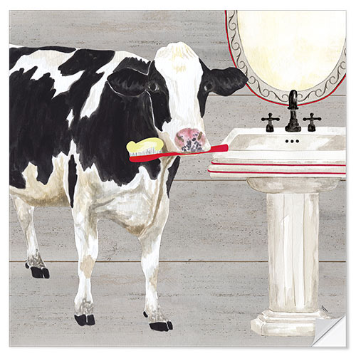 Wall sticker Cow With Toothbrush