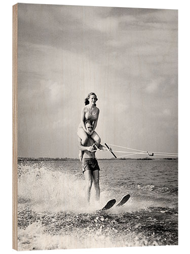 Wood print Young Couple Waterskiing