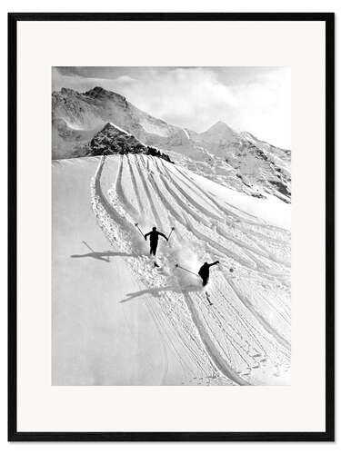 Ingelijste kunstdruk Downhill Skiing in The Mountains, 1937