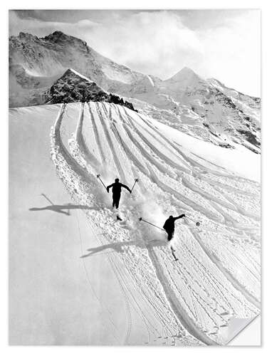 Selvklebende plakat Downhill Skiing in The Mountains, 1937