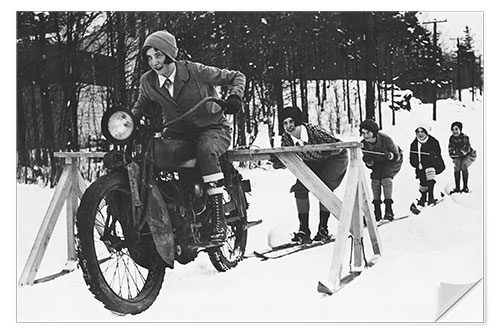 Selvklebende plakat Motorcycle Skiing, 1937