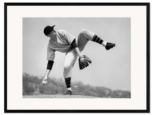 Impression artistique encadrée Baseball Pitcher Preparing to Pitch