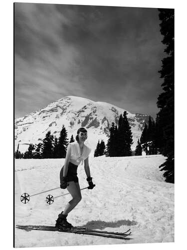 Print på aluminium Female Skier in Snow, Mount Rainier National Park, USA