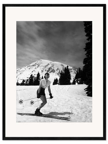 Impression artistique encadrée Female Skier in Snow, Mount Rainier National Park, USA