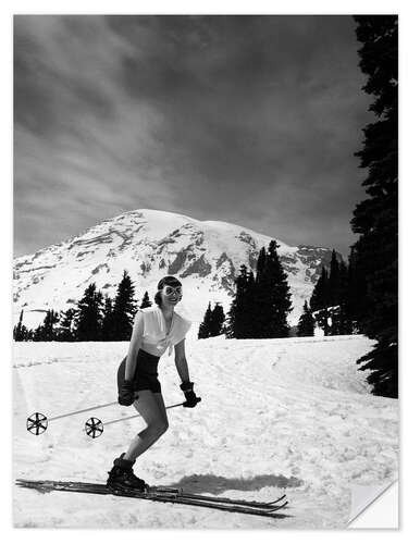 Vinilo para la pared Female Skier in Snow, Mount Rainier National Park, USA