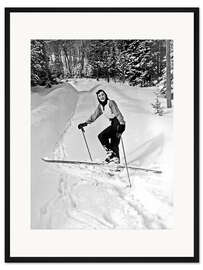 Gerahmter Kunstdruck Junge Frau in der Langlaufloipe, 1956