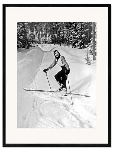 Ingelijste kunstdruk Young Woman on a Cross-country Ski Trail, 1956