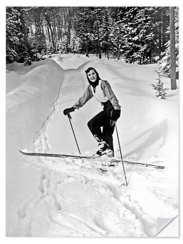 Selvklebende plakat Young Woman on a Cross-country Ski Trail, 1956